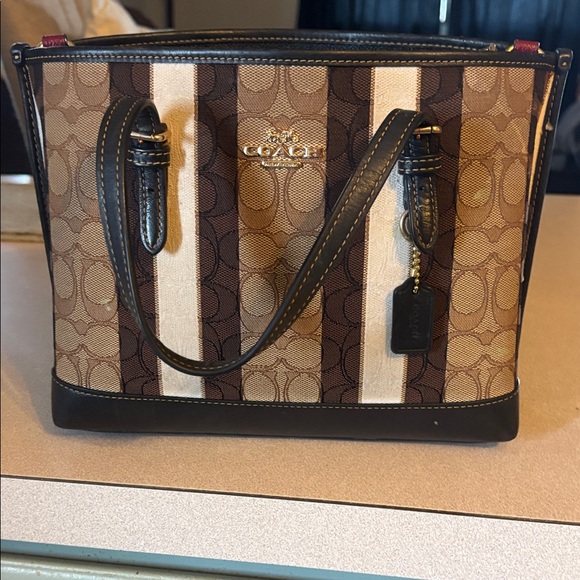Coach Handbags - Coach Brown and Ivory Signature Stripe Tote